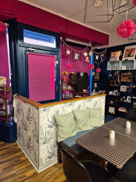 view of our shop windows and door inside